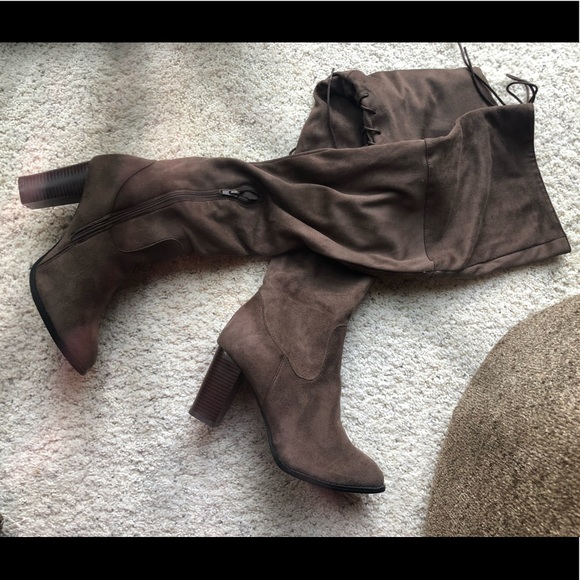 Charlotte Russe Shoes - Over the knee new suede brown boots lace up